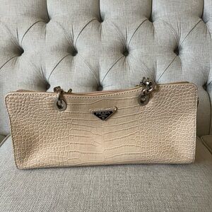 Prada Cream Crocodile-Embossed Clutch